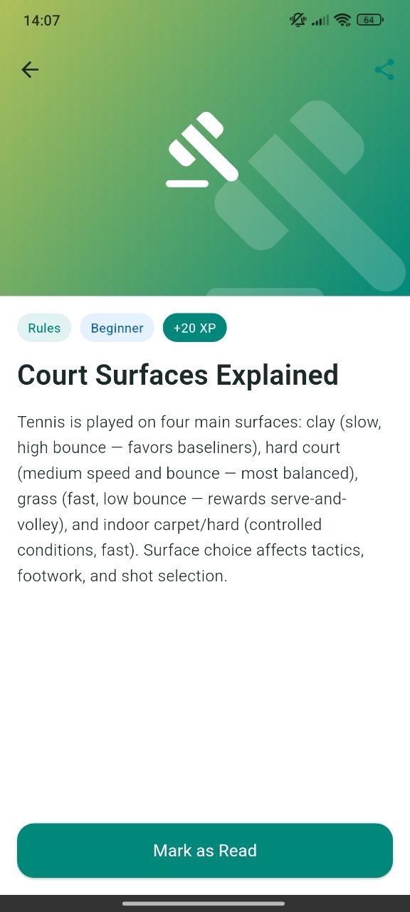 Tennis lesson details