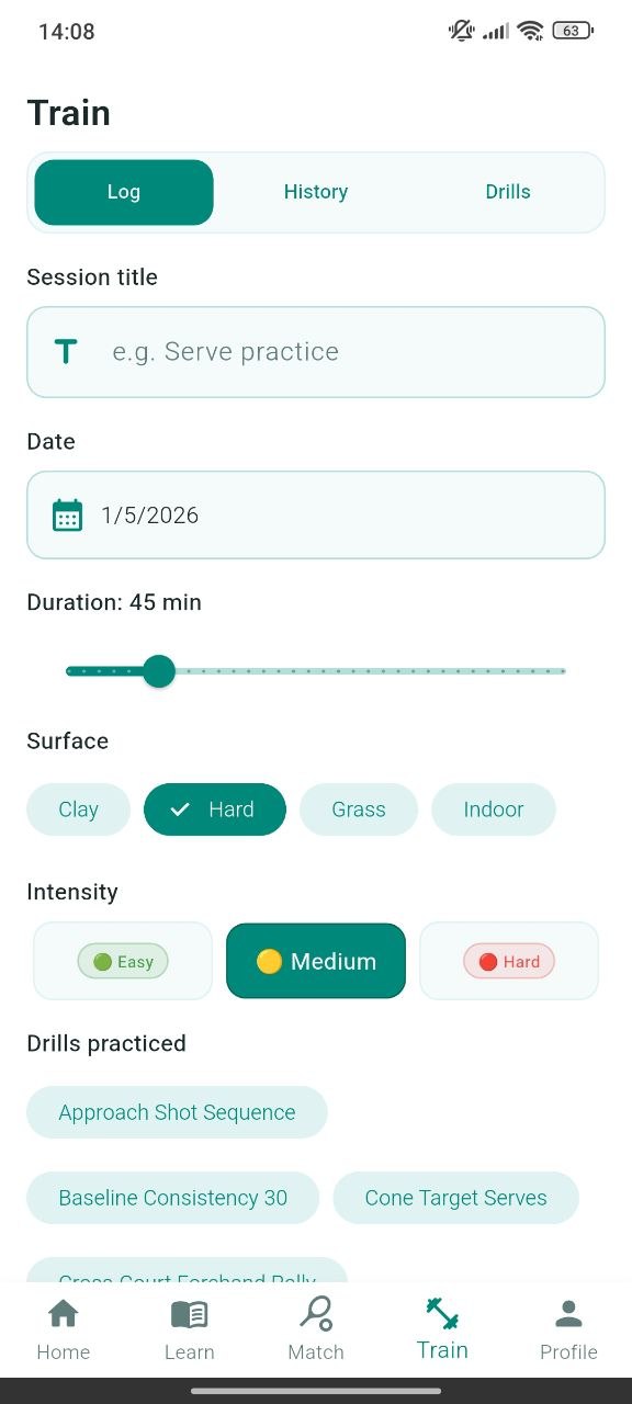 Training log screen